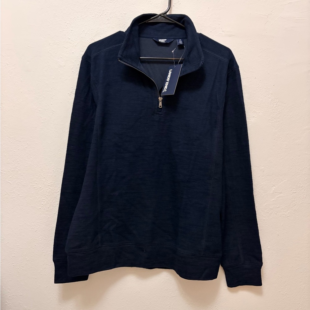 Lands' End Men’s Navy Slub Texture Quarter-Zip Pullover Shirt